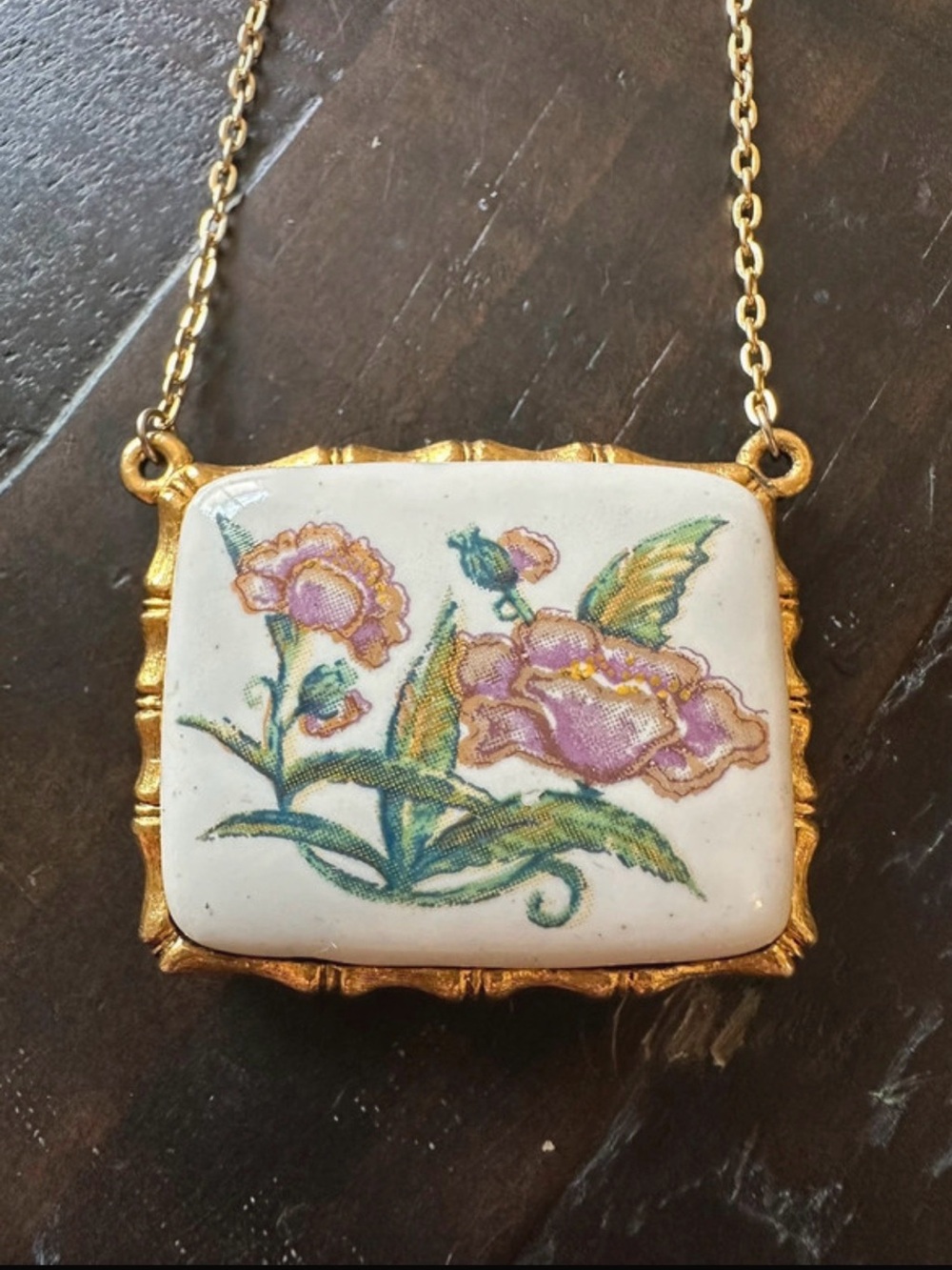 Vintage 1960s Max Factor Pendant Perfume Necklace in Pink & Gold